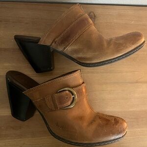 B.O.C Brown Leather Heeled Mules